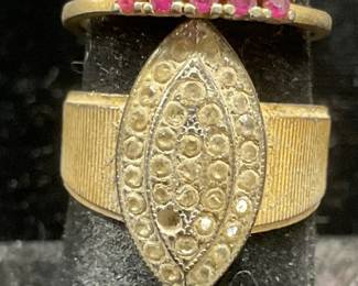 Lot 2 Vtg Gold Plated Topaz & Crystal Rings