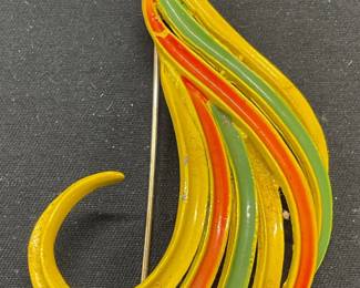 Vintage Yellow Orange Enameled Swirl Brooch