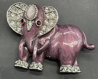 Vintage Crystal Eyed Purple Enamel Elephant Brooch