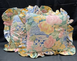 Pair Floral Ruffle Pillows
