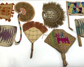 Lot 8 Assorted Woven Wicker Hand Fans
