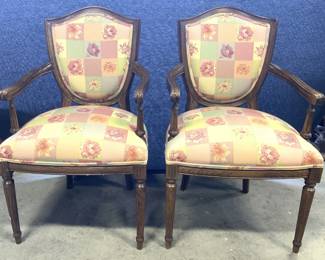 Pr Vtg Uph Wooden Country French End Chairs