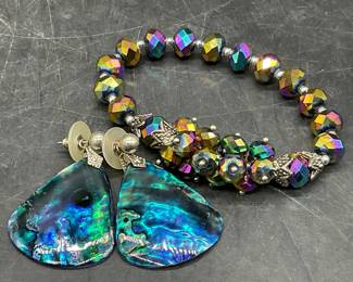 Lot 2 Iridescent Bead Bracelet & Shell Earrings