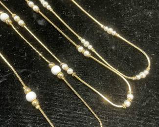 Lot 3 Vintage Gold Tn Faux Pearl Necklaces