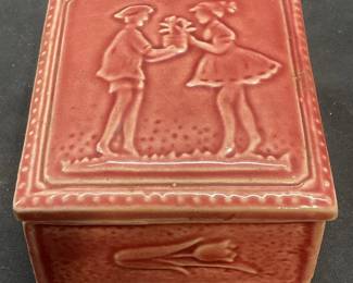 Vintage Couple Motif Pink Ceramic Trinket Box