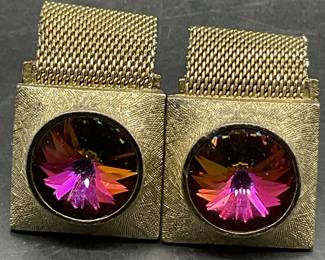 Pair DANTE Vintage Iridescent Crystal Cuff Links