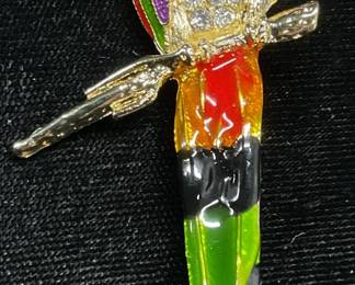 Ali Lang Gold Tone Crystal Enamel Bird Brooch