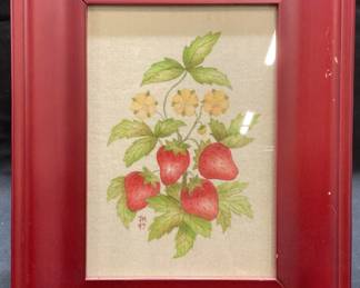 Vntg Sgn JM Strawberry Folk Art Theorem Painting