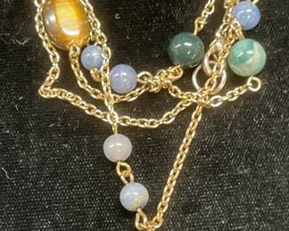 Gold Tone Blue Semiprecious Pendant Necklace