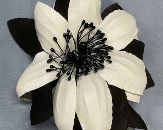 Vintage Black & White Flower Brooch, 5 Inches