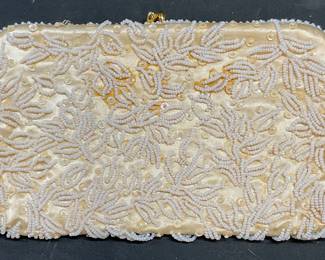 Vtg Stylecraft White Beaded Clutch Evening Bag