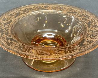 Vintage Amber Glass Footed Bowl