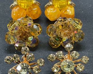 Lot 3 Vintage Yellow Crystal Earrings