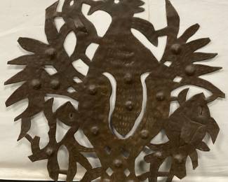 THENOS Signed Vintage Cut Metal Bird Wall Panel