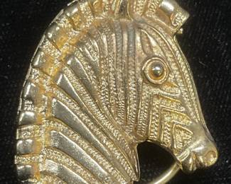 Gold Tone Zebra Head Scarf Ring