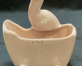 Vintage Stork & Cradle Pink Ceramic Planter
