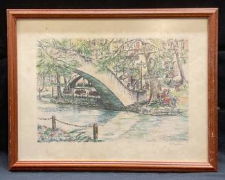 Signed A Norton Footbridge at La Paloma Litho