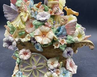 AC MOORE Resinous Floral Wagon Fairy Figural