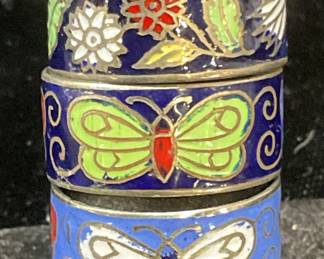 Lot 3 Silver Tone Cloisonne Butterfly Rings