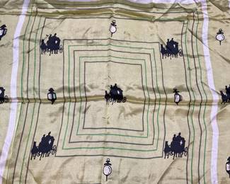 Vintage Horse & Carriage Print Green Silk Scarf