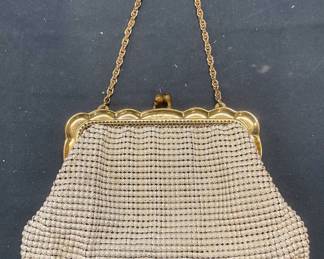 Vtg Whiting & Davis White Enameled Mesh Handbag