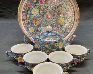 Set 7 Signed Asian Porcelain Floral Tea Set
