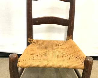 Vintage Wooden Doll Size Chair W Rush Seat