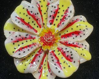Pink & Yellow Enameled Flower Brooch
