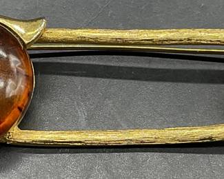 Vintage Amber Cabochon Safety Pin Brooch