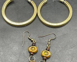 Lot 4 Earth Toned Beaded Hoop & Drop Earrings