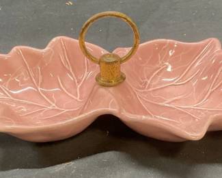 MCM Vintage Pink Ceramic Leaf Nut Dish