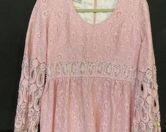 MARY MATISE NY Vintage Beaded Pink Lace Dress
