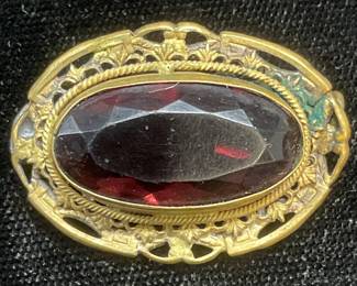 Vintage Gold Tone Purple Crystal Brooch