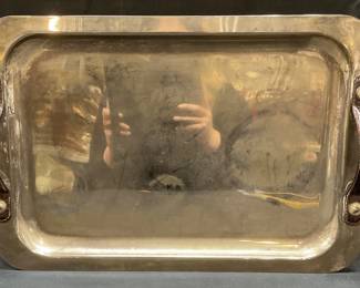 Vtg TOWLE Silver Pl Tray with Leather Handles