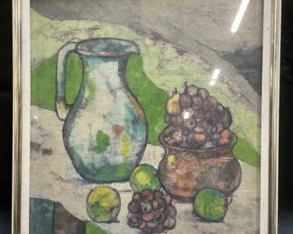 Marilyn Lesser Still Life Pitcher & Fruit Painting