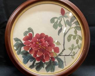 Signed Sybil Brenna Peony Chinese Style Painting