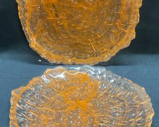 Pair Vintage Orange Swirl Textured Glass Plates
