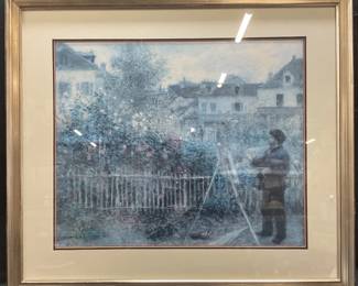 Framed Renoir Litho, Monet Painting In Garden