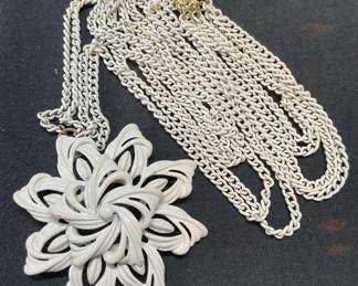 Vintage Monet White Enamel Flower Necklace