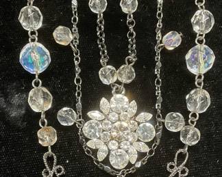 Silver Tone Crystal Beaded Pendant Necklace