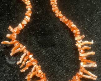 Vintage Pink Coral Branch Beaded Necklace