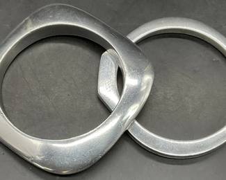Lot 2 Silver Tone Metal Geometric Bangle Bracelets