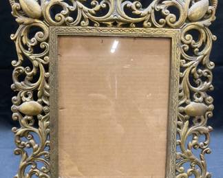Vtg Heavy Brass Reticulated Scroll Picture Frame