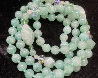 Green Jade & Crystal Beaded Necklace