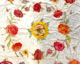 Hand Painted Floral Fringed Shawl W Box