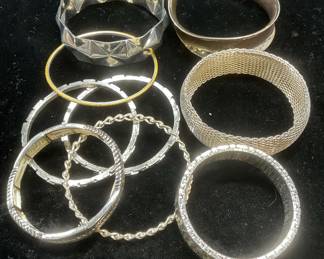 Group Lot Silver Tone Bangle Bracelets