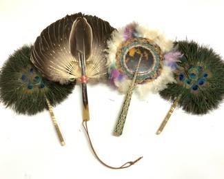 Lot 4 Vintage Feather Handheld Fans