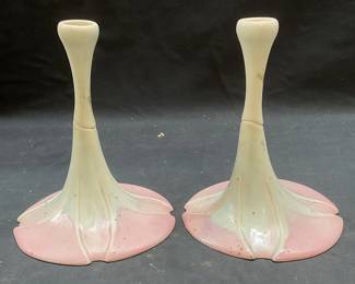 Pair Newman Art Pottery Flower Candlesticks