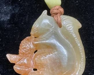 Asian Carved Jade Squirrel Pendant