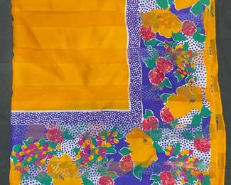 Vintage Orange Purple Floral Scarf, Italy